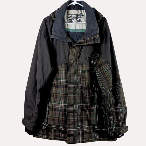 Nordica Ski Jacket Mens XL Plaid Vented Hooded Waterproof Y2K Gorpcore Snowboard - Picture 1 of 16